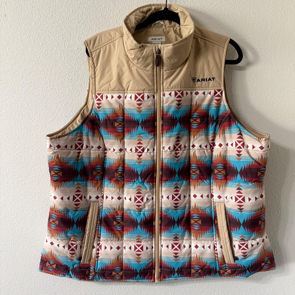 Ariat Crius Insulated Vest Womens 2X Serape Southwestern Puffer Tan